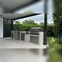 As installed by Perello Patio · Outdoorkitchen 12 ft · Beachwood Grey · Bull 30" Outlaw LP