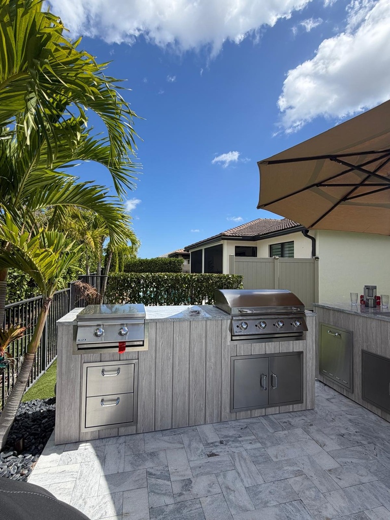 Perello Patio 8 ft Outdoor Kitchen · Bull Flat Top 30" · Weather Pro - full view