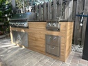 Outdoorkitchen 7 ft · Sunbleach Oak · Blaze LTE+ 40-Inch 5-Burner Built-In Gas Grill w/ Lift-Assist Hood & Rear Infrared Burner - full view