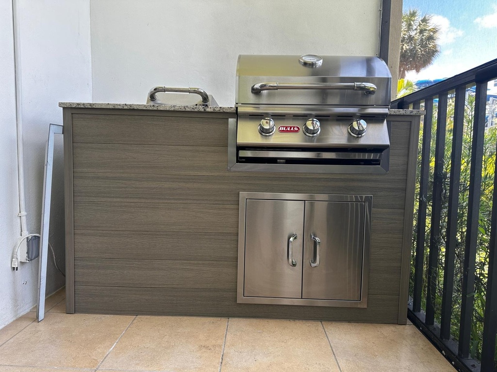 Outdoorkitchen 6 ft · Modern Walnut · Bull Steer Premium 25-Inch 3-Burner Built-In Propane Gas Grill - full view
