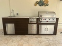 Outdoorkitchen 8 ft · Modern Walnut · Bull Outlaw 30-Inch 4-Burner Built-In Propane Gas Grill - full view