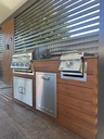 Outdoorkitchen 7 ft · Cinnamon Walnut · Bull Outlaw 30-Inch 4-Burner Built-In Propane Gas Grill - full view