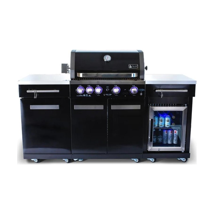 [MA-957FC] Mont Alpi Compact Series 6 Ft Propane Outdoor Kitchen Island w/ Fridge in Black Stainless Steel