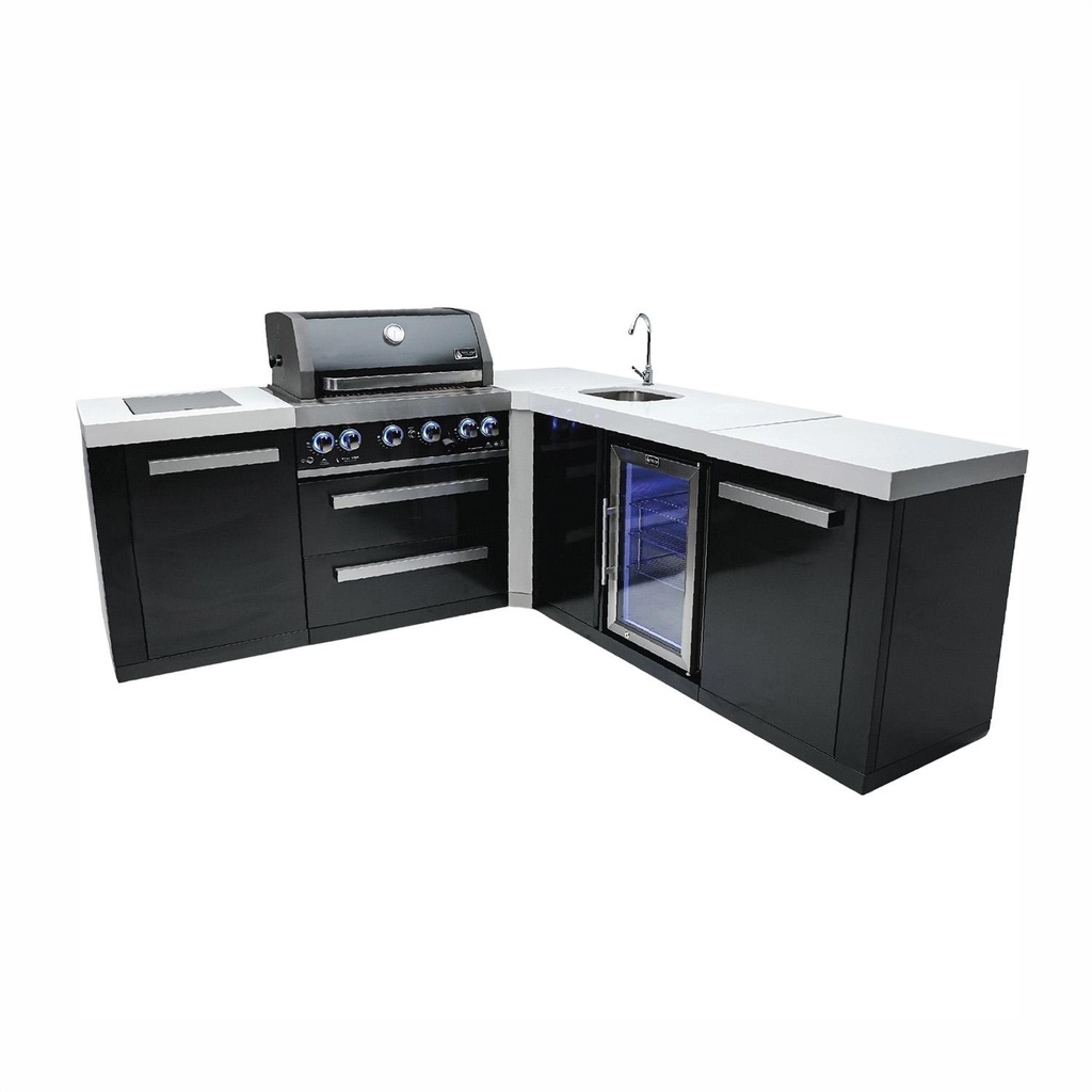 [MAi400-BSS90BEV] Mont Alpi Black Series 10 1/2 Ft L-Shaped Propane Outdoor Kitchen Island w/ Side Burner & Beverage Center