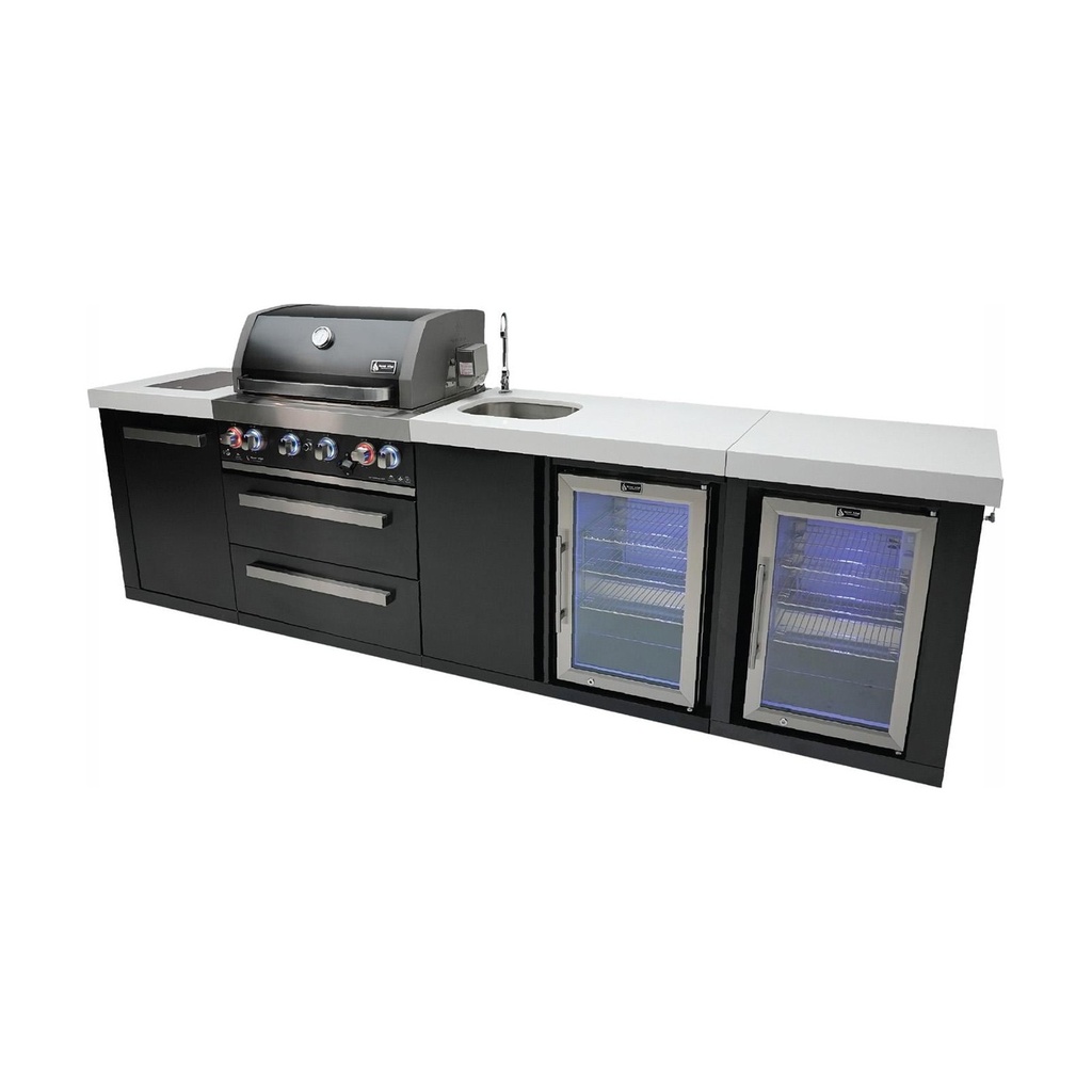 [MAi400-BSSBEVFC] Mont Alpi Black Series 10 Ft Propane Outdoor Kitchen Island w/ Side Burner, Beverage Center & Fridge