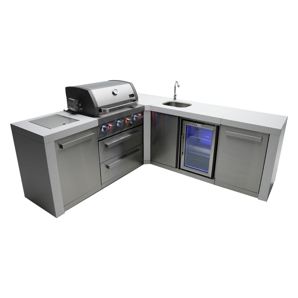 [MAi400-D90BEV] Mont Alpi Deluxe Series 10.5 Ft L-Shaped Propane Outdoor Kitchen Island w/ Side Burner & Beverage Center