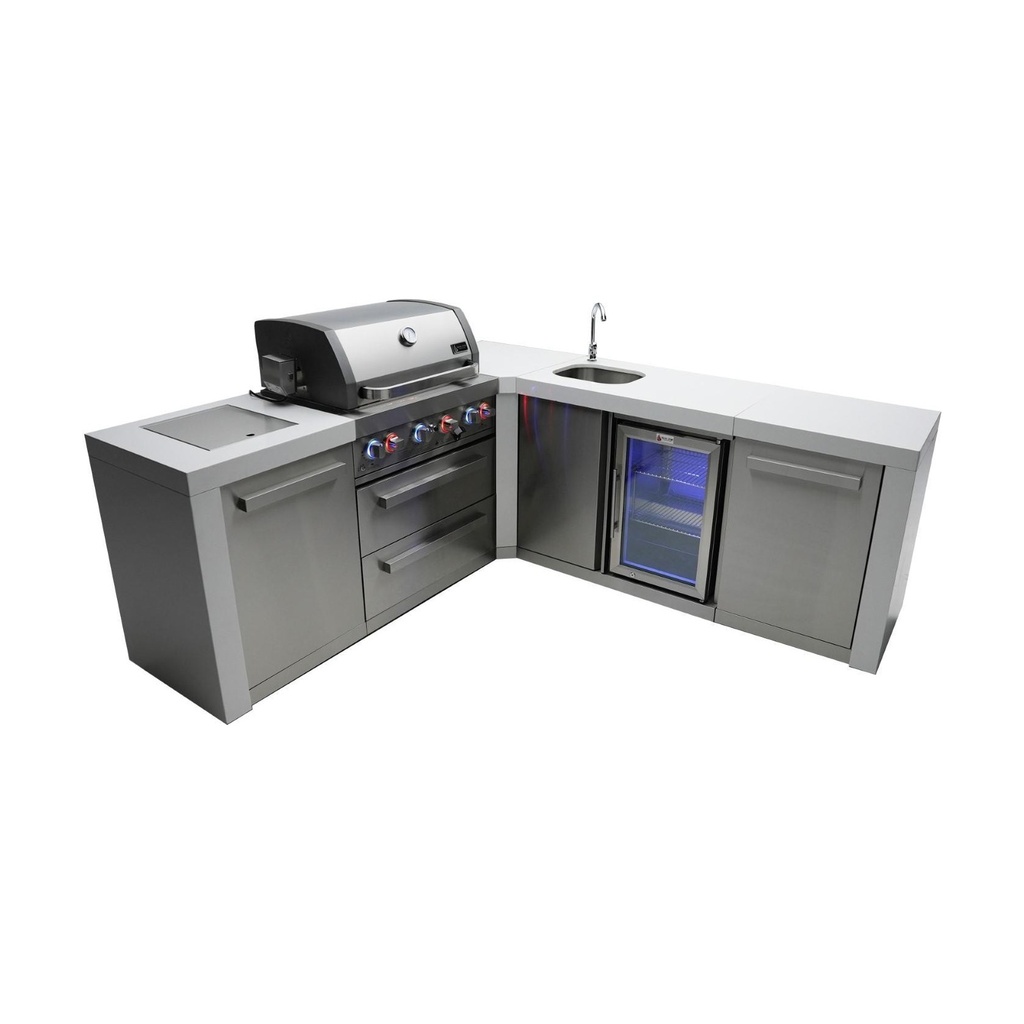 [MAi400-D90BEV] Mont Alpi Deluxe Series 10.5 Ft L-Shaped Propane Outdoor Kitchen Island w/ Side Burner & Beverage Center