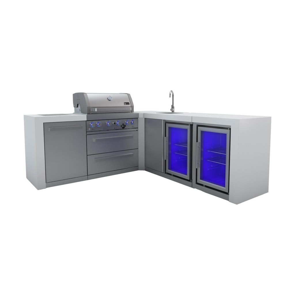 [MAi400-DBEV90FC] Mont Alpi Deluxe Series 10.5 Ft L-Shaped Propane Outdoor Kitchen Island w/ Side Burner, Beverage Center & Fridge