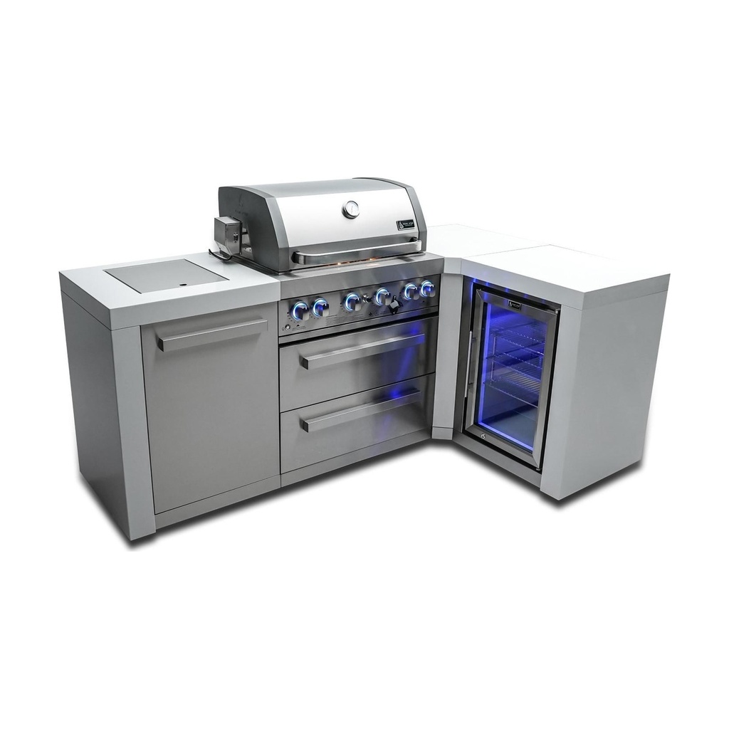 [MAi400-D90FC] Mont Alpi Deluxe Series 7.5 Ft L-Shaped Propane Outdoor Kitchen Island w/ Side Burner & Fridge