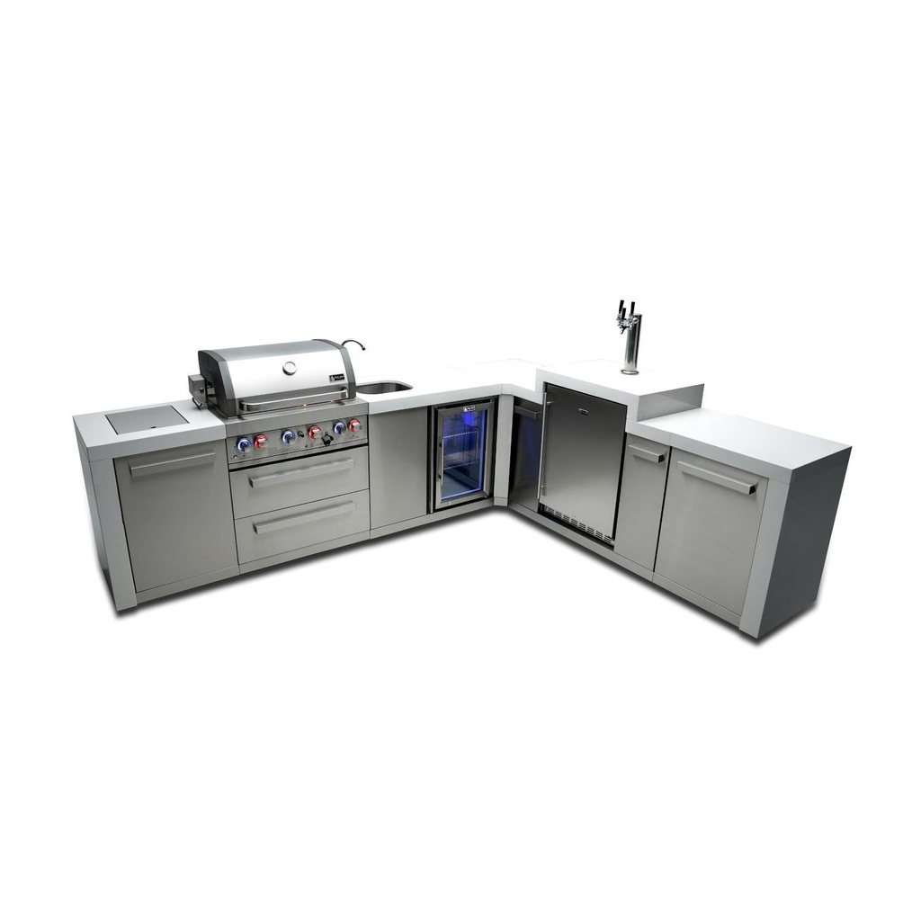 [MAi400-D90KEGBEV] Mont Alpi Deluxe Series 11.5 Ft L-Shaped Propane Outdoor Kitchen Island w/ Side Burner, Beverage Center & Kegerator