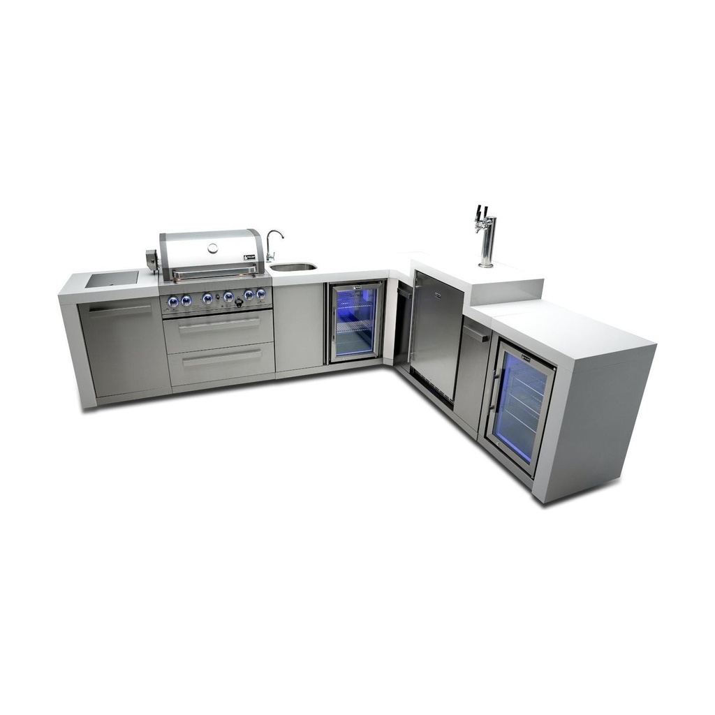 [MAi400-D90KEGBEVFC] Mont Alpi Deluxe Series 11.5 Ft L-Shaped Propane Outdoor Kitchen Island w/ Side Burner, Beverage Center, Fridge & Kegerator