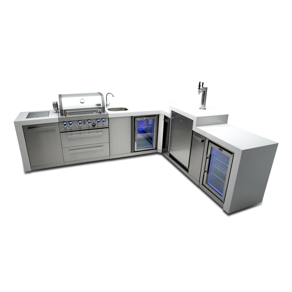 [MAi400-D90KEGBEVFC] Mont Alpi Deluxe Series 11.5 Ft L-Shaped Propane Outdoor Kitchen Island w/ Side Burner, Beverage Center, Fridge & Kegerator