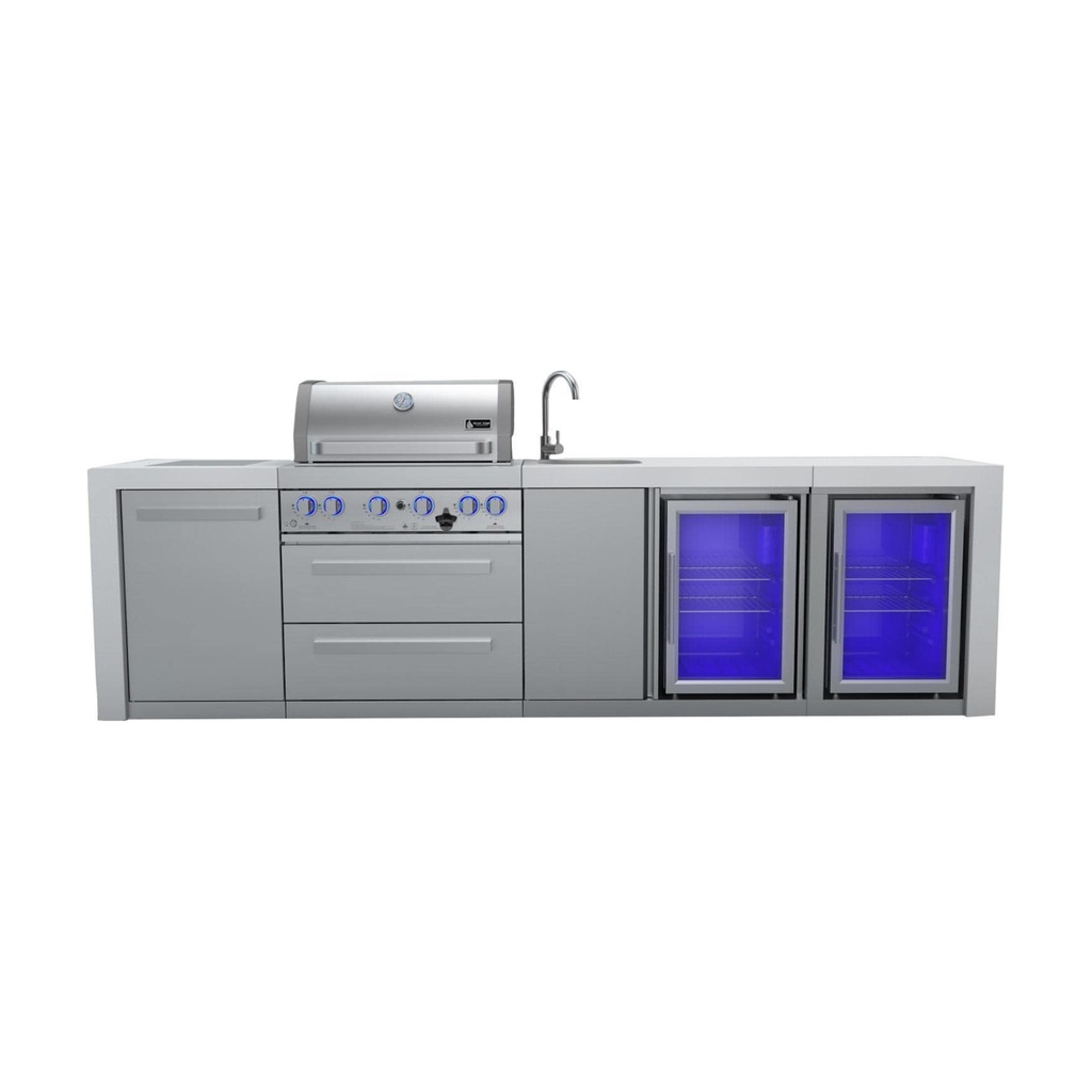 [MAi400-DBEVFC] Mont Alpi Deluxe Series 10 Ft Propane Outdoor Kitchen Island w/ Side Burner, Beverage Center & Fridge
