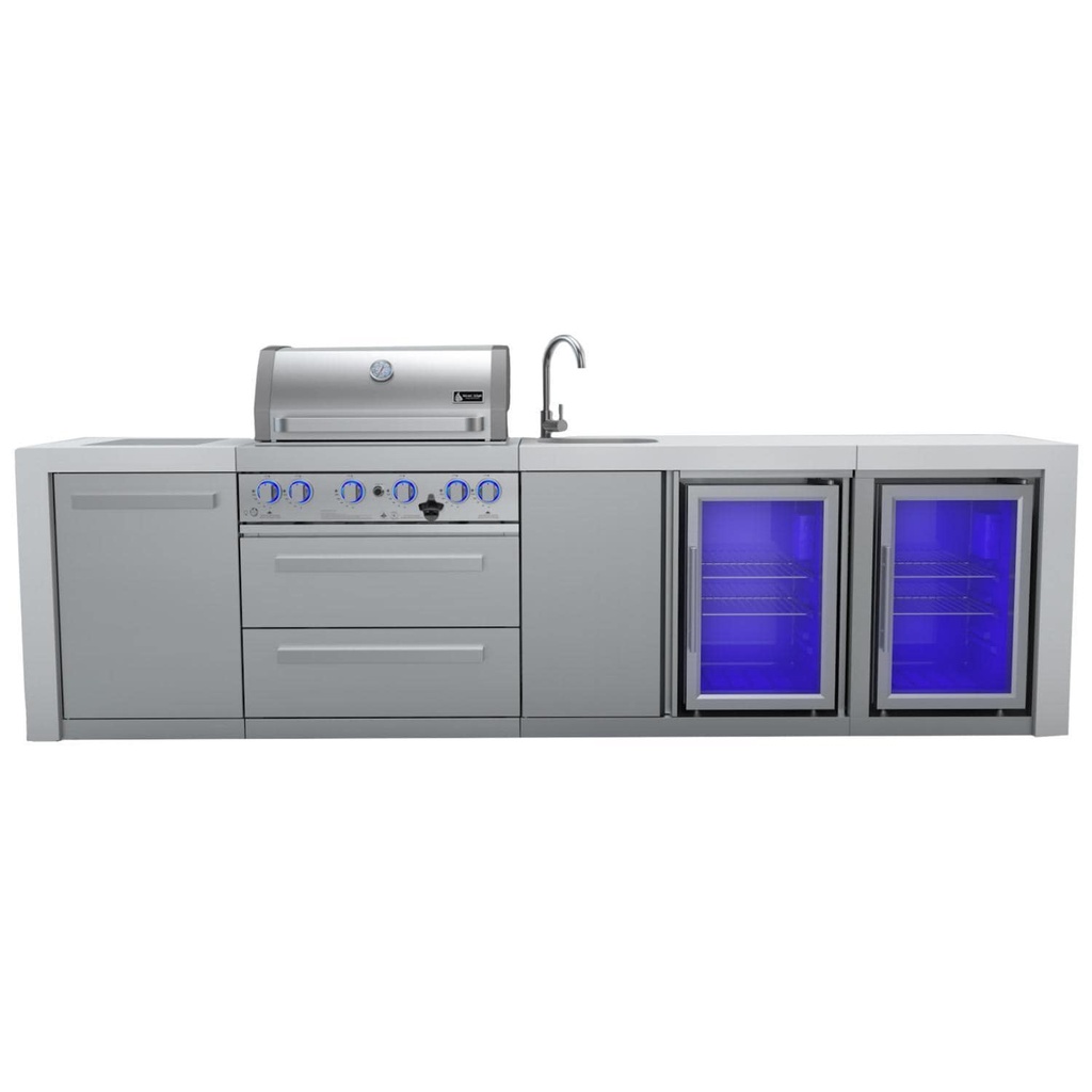 [MAi400-DBEVFC] Mont Alpi Deluxe Series 10 Ft Propane Outdoor Kitchen Island w/ Side Burner, Beverage Center & Fridge