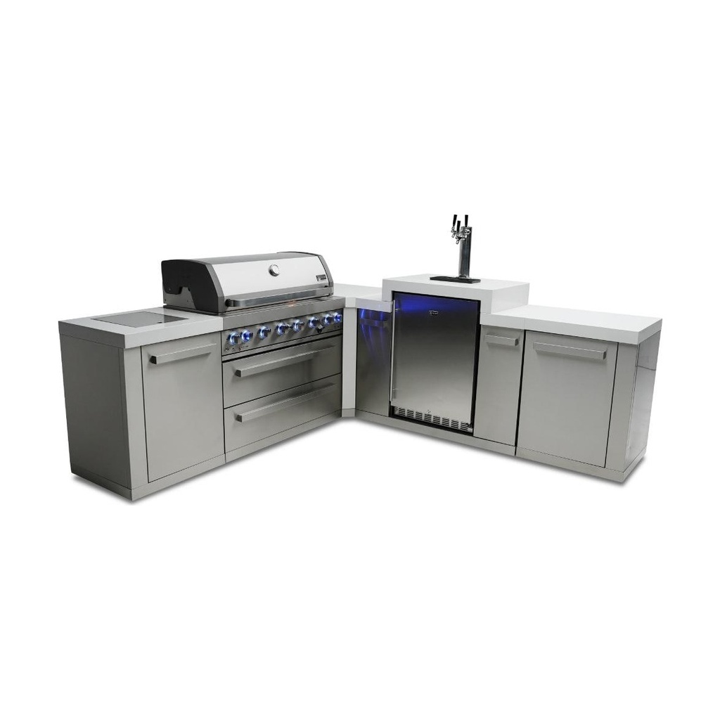 [MAi805-90KEG] Mont Alpi Original Series 8 Ft L-Shaped Propane Outdoor Kitchen Island w/ Side Burner & Kegerator