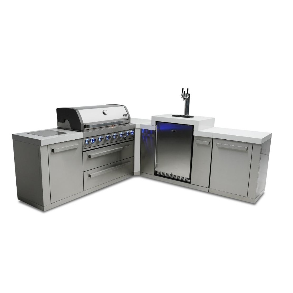 Mont Alpi Original Series 8 Ft L-Shaped Propane Outdoor Kitchen Island w/ Side Burner & Kegerator
