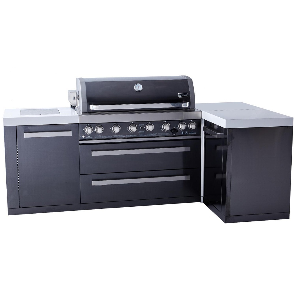 [MAi805-BSS90C] Mont Alpi Black Series 8 Ft L-Shaped Propane Outdoor Kitchen Island w/ Side Burner