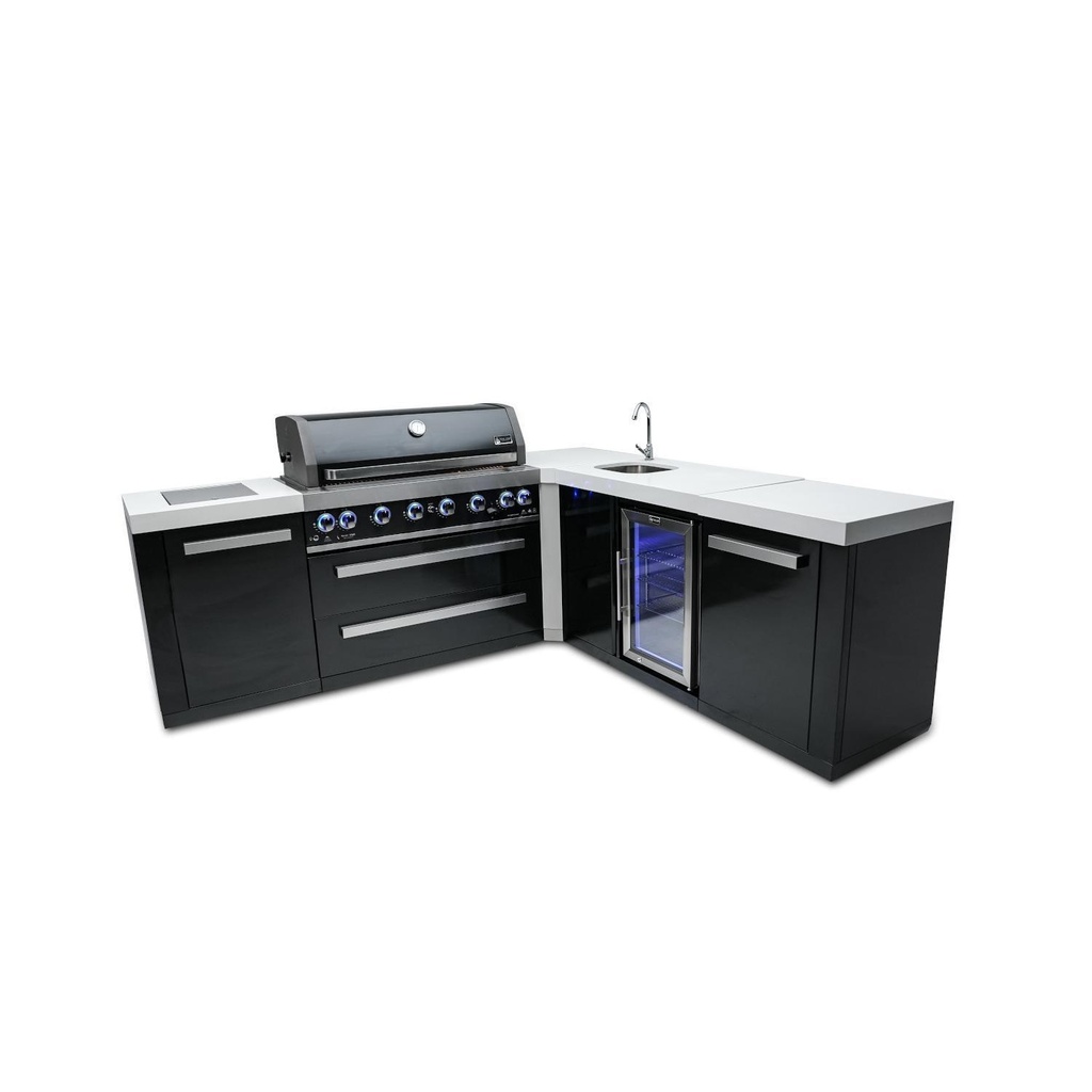 [MAi805-BSS90BEV] Mont Alpi Black Series 8 Ft L-Shaped Propane Outdoor Kitchen Island w/ Side Burner & Beverage Center