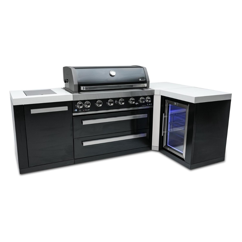 [MAi805-BSS90FC] Mont Alpi Black Series 8.5 Ft L-Shaped Propane Outdoor Kitchen Island w/ Side Burner & Fridge