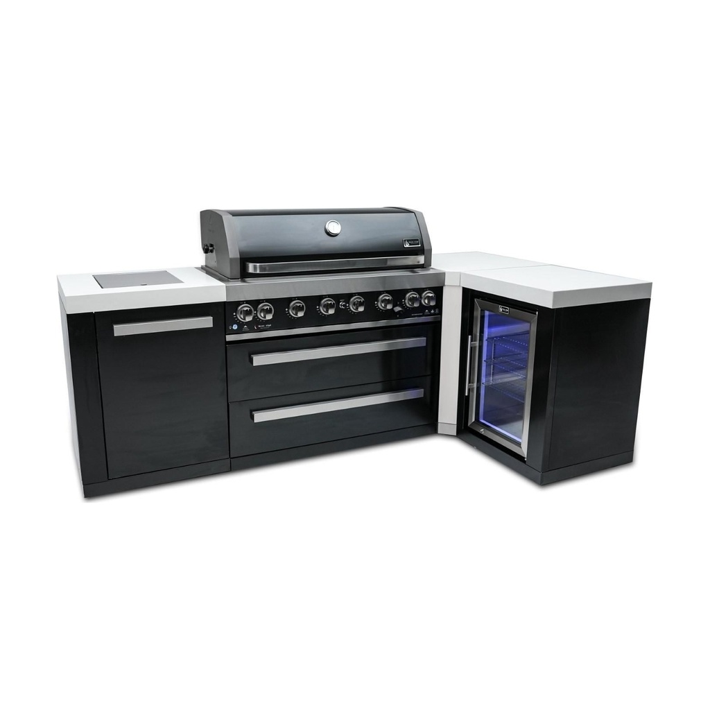 [MAi805-BSS90FC] Mont Alpi Black Series 8.5 Ft L-Shaped Propane Outdoor Kitchen Island w/ Side Burner & Fridge