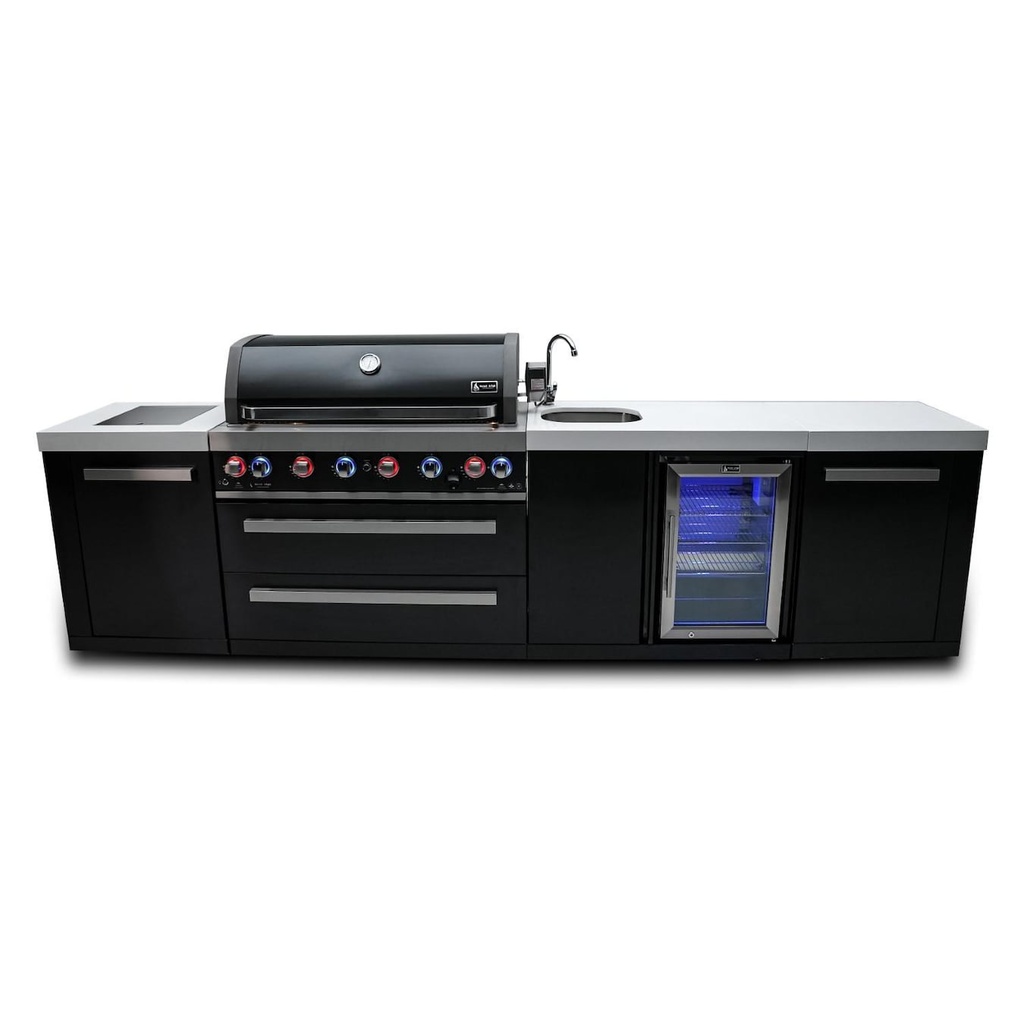 Mont Alpi Black Series 11 Ft Propane Outdoor Kitchen Island w/ Side Burner & Beverage Center
