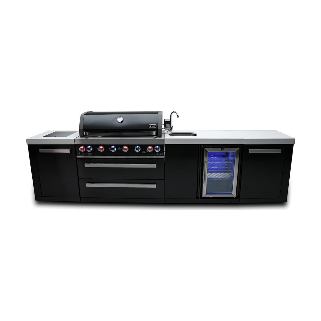 [MAi805-BSSBEV] Mont Alpi Black Series 11 Ft Propane Outdoor Kitchen Island w/ Side Burner & Beverage Center