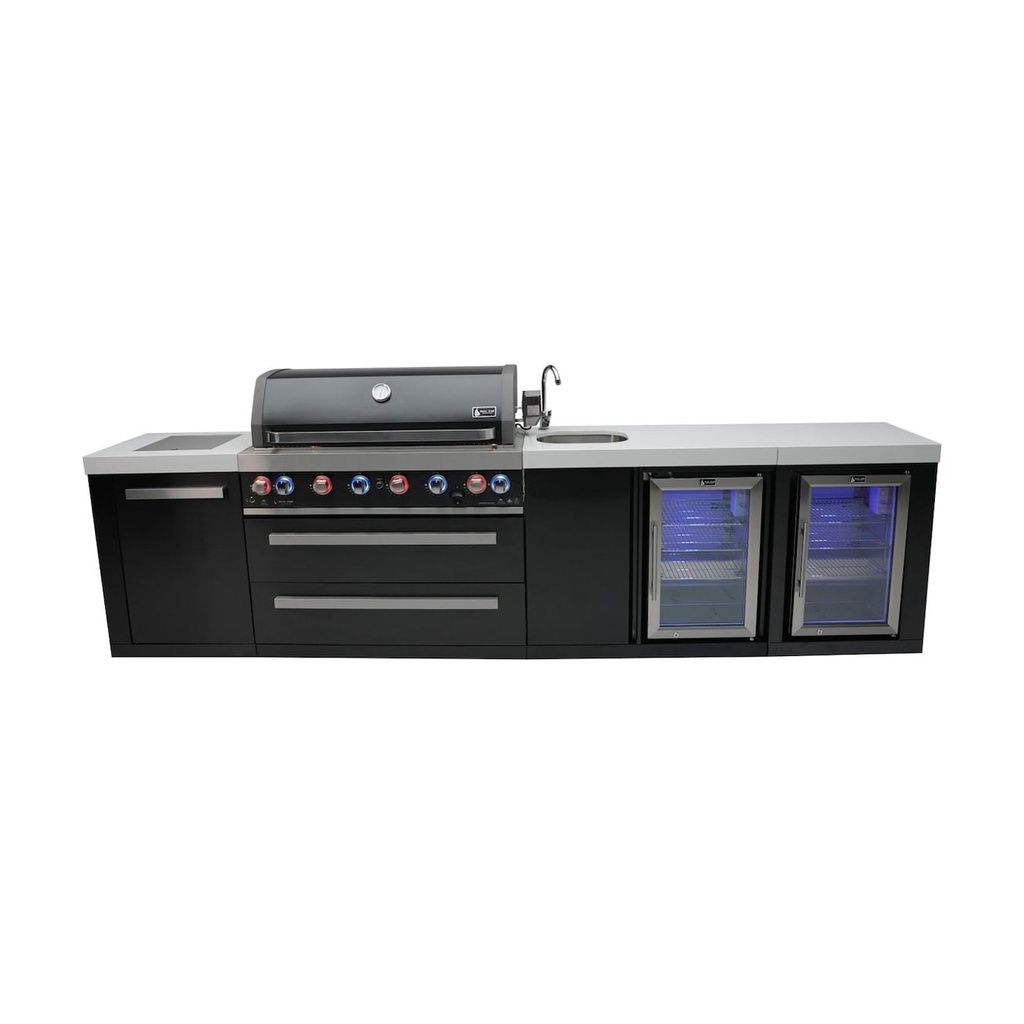 [MAi805-BSSBEVFC] Mont Alpi Black Series 11 Ft Propane Outdoor Kitchen Island w/ Side Burner, Beverage Center & Fridge