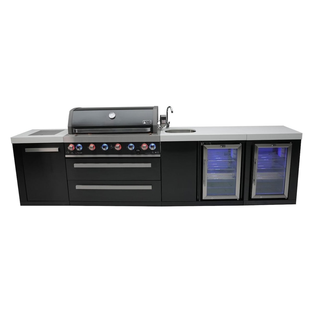 [MAi805-BSSBEVFC] Mont Alpi Black Series 11 Ft Propane Outdoor Kitchen Island w/ Side Burner, Beverage Center & Fridge