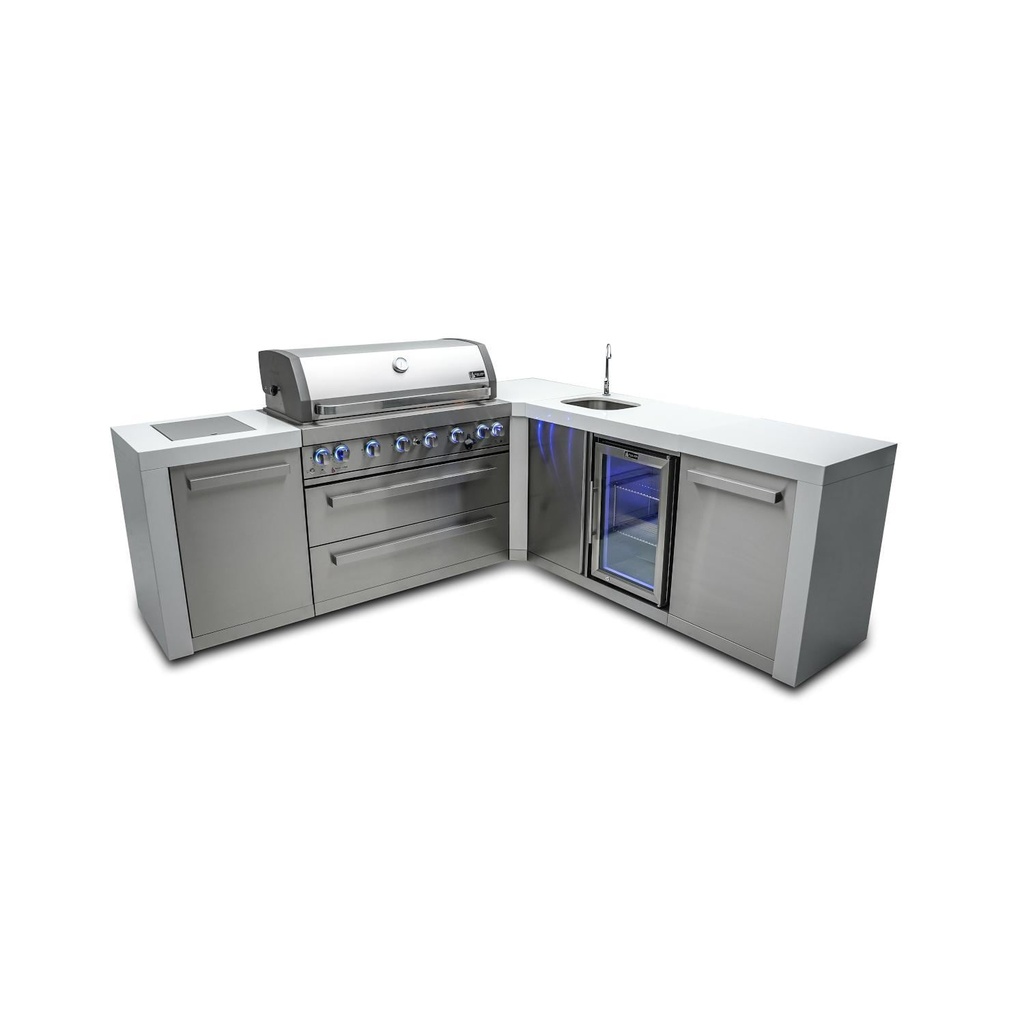 [MAi805-D90BEV] Mont Alpi Deluxe Series 8 Ft L-Shaped Propane Outdoor Kitchen Island w/ Side Burner & Beverage Center