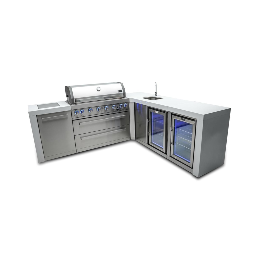 [MAi805-D90BEVFC] Mont Alpi Deluxe Series 8 Ft L-Shaped Propane Outdoor Kitchen Island w/ Side Burner, Beverage Center & Fridge