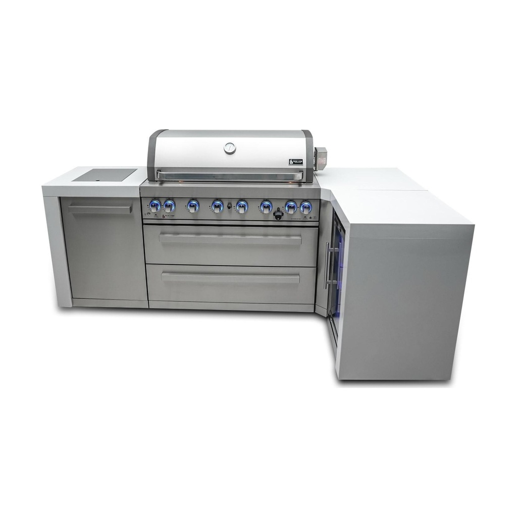 [MAi805-D90FC] Mont Alpi Deluxe Series 8 Ft L-Shaped Propane Outdoor Kitchen Island w/ Side Burner & Fridge