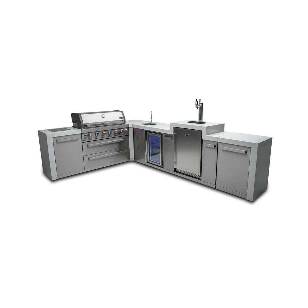 [MAi805-D90KEGBEV] Mont Alpi Deluxe Series 11.5 Ft L-Shaped Propane Outdoor Kitchen Island w/ Side Burner, Beverage Center & Kegerator