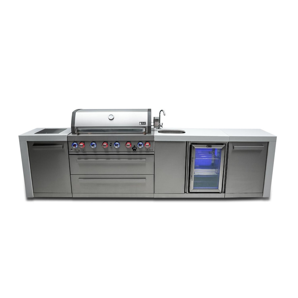 [MAi805-DBEV] Mont Alpi Deluxe Series 11 Ft Propane Outdoor Kitchen Island w/ Side Burner & Beverage Center