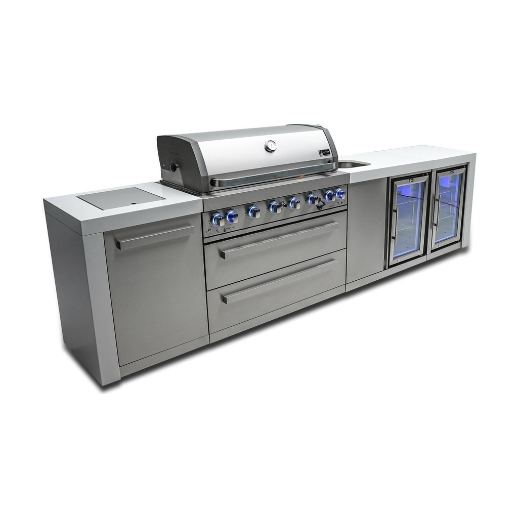 [MAi805-DBEVFC] Mont Alpi Deluxe Series 11 Ft Propane Outdoor Kitchen Island w/ Side Burner, Beverage Center & Fridge