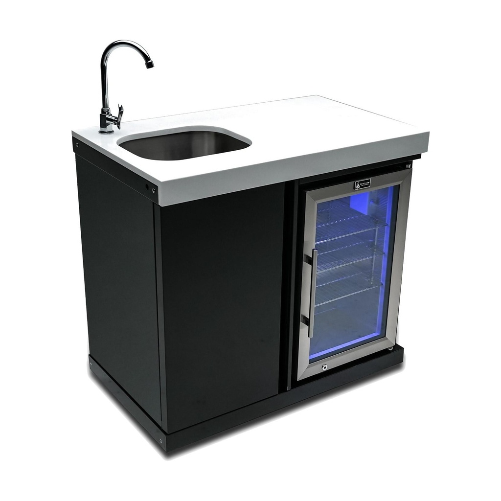 [MASF-BSS] Mont Alpi Beverage Center Cabinet Module W/ Sink & 2.6 Cu. Ft. Outdoor Refrigerator - Black Stainless Steel
