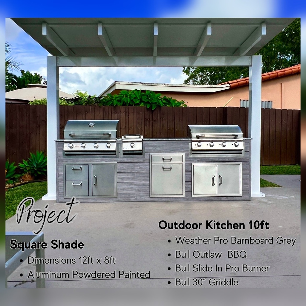 [OK-10-BG-02] Outdoorkitchen 10 ft · Barnboard Grey · Bull 30" Outlaw LP