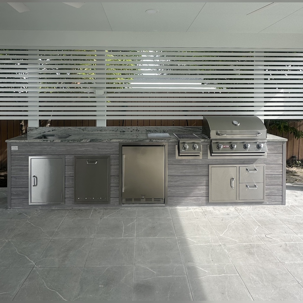 [OK-WP-12-BG-02] Perello Patio 12 ft Outdoor Kitchen · Bull Outlaw 30" · Weather Pro