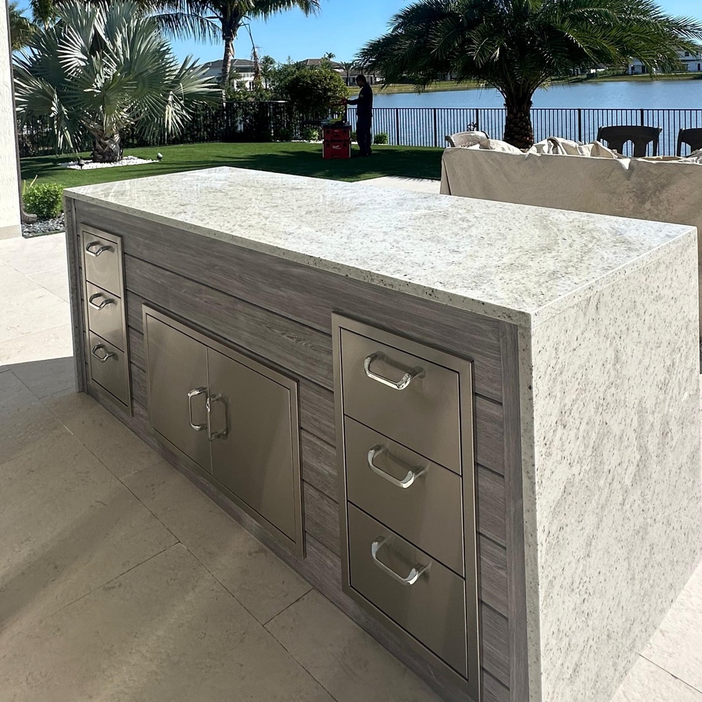 [OK-09-BG-02] Outdoorkitchen 9 ft · Barnboard Grey · PCM DRW3