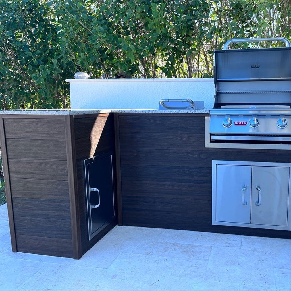 Outdoorkitchen 8 ft · Modern Walnut · Bull Steer Premium 25-Inch 3-Burner Built-In Propane Gas Grill · L-Shape