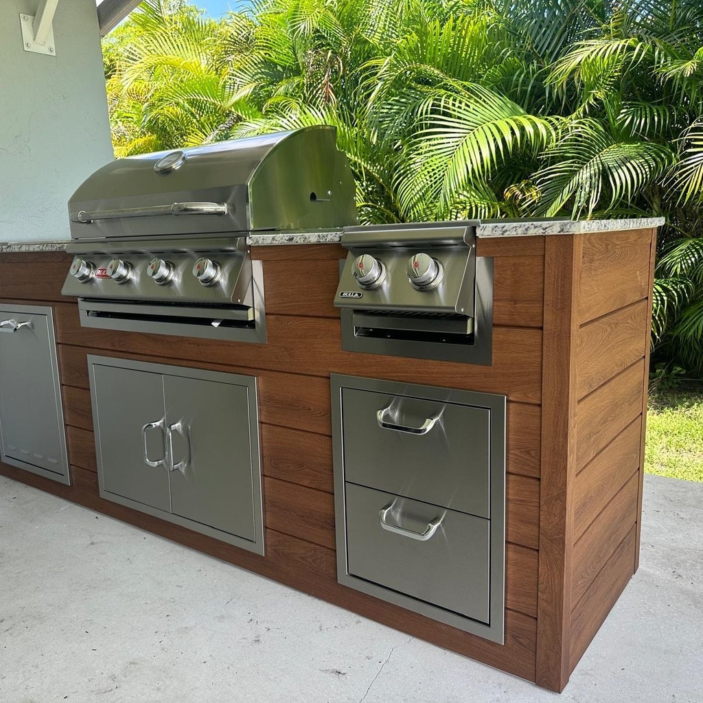 Outdoorkitchen 7 ft · Cinnamon Walnut · Bull Outlaw 30-Inch 4-Burner Built-In Propane Gas Grill