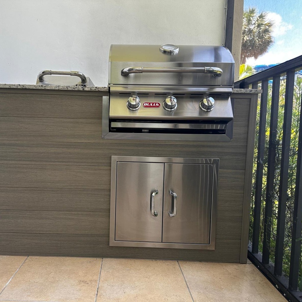 Outdoorkitchen 6 ft · Modern Walnut · Bull Steer Premium 25-Inch 3-Burner Built-In Propane Gas Grill
